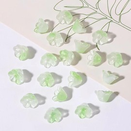 Juimtien 100Pcs Czech Glass Trumpet Flower Beads for Jewelry Making Green Bellflower Charm Bead Caps Loose Aesthetic Beads for DIY Necklace Earrings Bracelets Crafts
