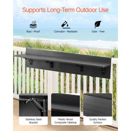 VEVOR Balcony Hanging Table, 12 x 59 in, Outdoor Balcony Bar Table for Railings, 50 lbs Loading, Fit Railing from 1" to 4.3", Serving Table for Patio & Deck