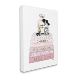 Stupell Industries Deluxe Fragrance and Cosmetics Glam Pink Bookstack, Designed by Amanda Greenwood Canvas Wall Art, 30 x 40