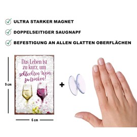 schilderkreis24 - Funny Wine Saying Magnet "Das Leben ist zu kurz Wein" Decorative Fridge Magnet Funny Gift Idea Wine Cellar Wine Bar Wine Arbour 9 x 6 cm