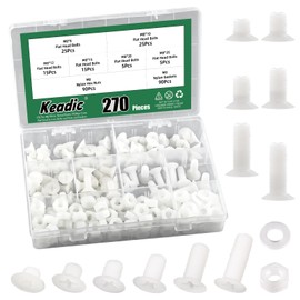 Keadic 270Pcs M8 White Nylon Countersunk Machine Screws, Nylon Flat Head Machine Screws Metric Screws Bolts Washers Nuts Kit Metric Thread Countersunk Round Head Bolt Assortment Set for Machinery