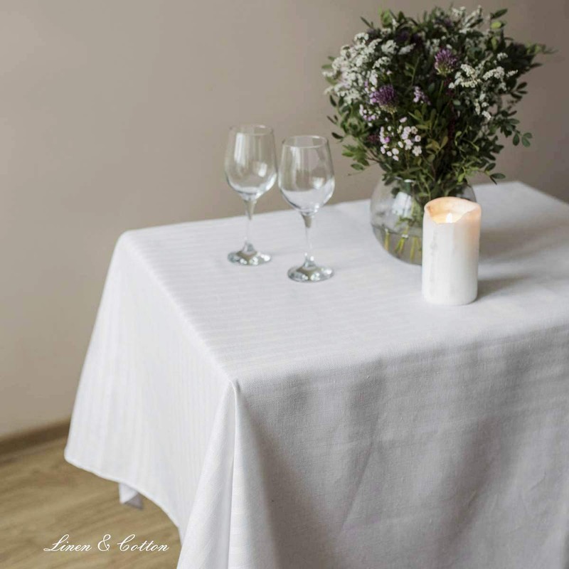 Linen & Cotton Elegant Jacquard Striped Tablecloth Fabric Table Linen