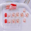 Flower Press on Nails Short Square Red Fake Nails with