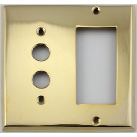 Unlacquered Polished Brass 2 Gang Combination Switch Plate - 1 Push Button Light Switch Opening 1 GFI Opening