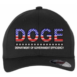 Flexfit USA DOGE Hat Department of Government Efficiency Embroidered Flex Fit BLACK - L/XL Hat (7 1/8"-7 5/8")
