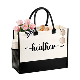JTENGTOP Heather Tote Bag Gifts for Women, Bridesmaid Bride Gifts for Wedding Day, Embroidery Name Canvas Tote Bag, Anniversary Valentines Birthday Gifts for Her Women Bestie Daughter Sister