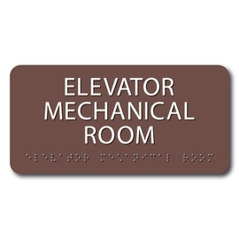 The Sign Studio - 4”X8”- ADA Compliant- “Elevator Mechanical Room” Sign Medium Brown/White Tactile & Braille