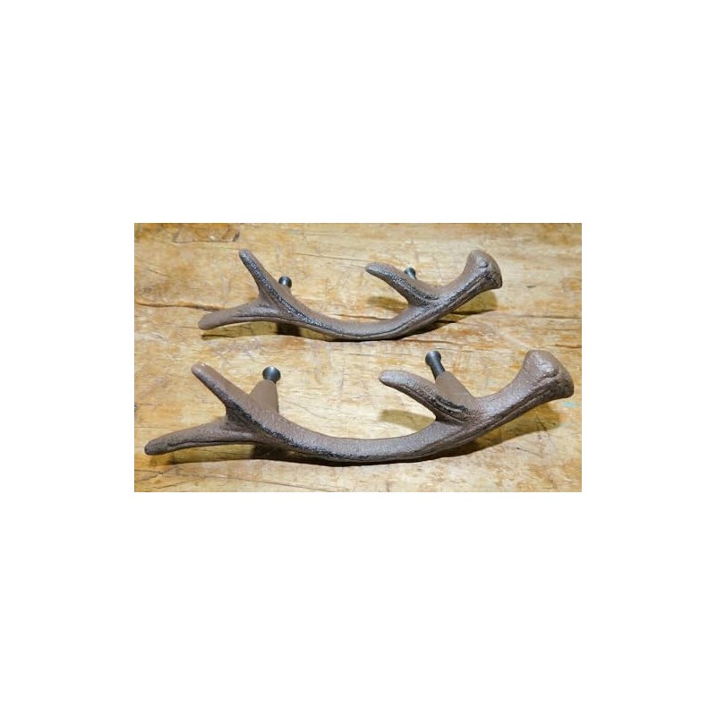 6 Deer Antlers Cast Iron Drawer Pulls - Antique Style