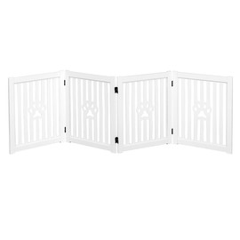 Trimate: 4 Panel Dog Gate - White - Foldable Wooden Freestanding Pet Gate, 80" L x 23.6" H, for Doorways, Halls & Stairs, 360 Degree Rotated Hinges