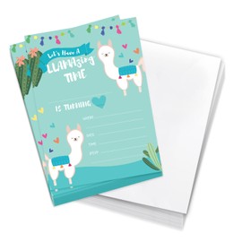 Desert Cactus Llama Happy Birthday Invitations Style 3 (1) Invite Cards (10 Count) With Envelopes Boys Girls Kids Party (10ct)