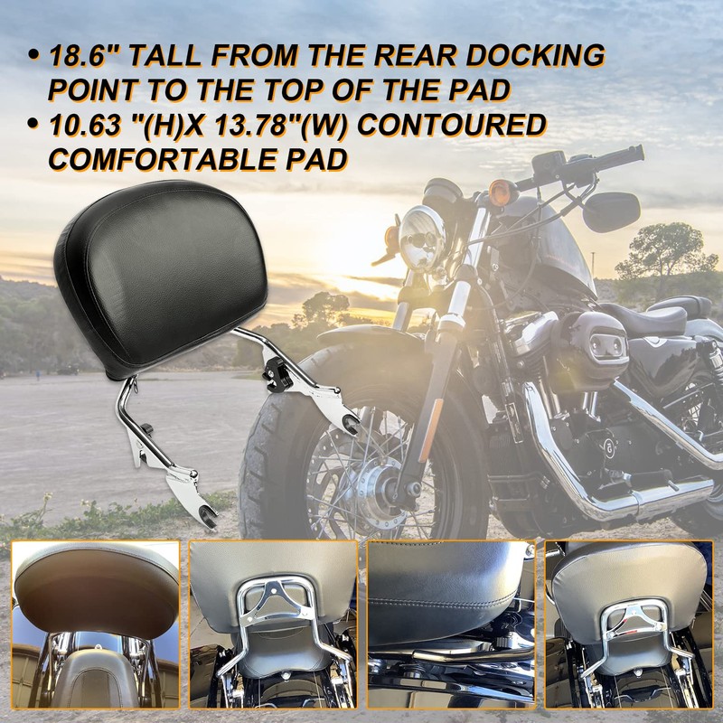 ECOTRIC Detachable Passenger Backrest Sissy Bar Compatible with 2009-2024 Harley