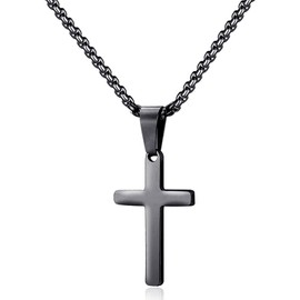 MUERDOU Cross Pendant Necklace for Men Women Boy Girl Black 316L Stainless Steel Christian Jewellery