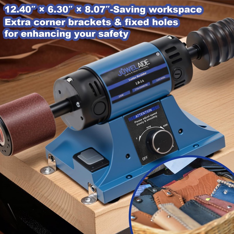 JUWELAIDE Leather Burnishing Machine | Variable Speed Leathercraft Bench Grinder,