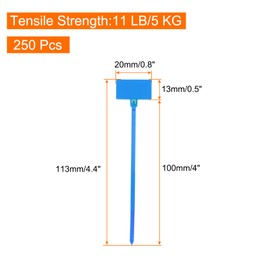 sourcing map 250pcs Marker Cable Zip Ties, 2.5x100mm Self-Locking Nylon Labels Zip Tie Wraps, Wire Tags Ties Straps for Indoor and Outdoor,Blue
