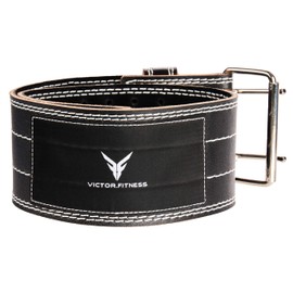 Victor Fitness Genuine Leather Pro Weight Lifting Belt for Men and Women - Durable Comfortable and Adjustable with Buckle - Stabilizing Lower Back Support for Weightlifting [Victor Fitness VFWBBK]
