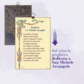 Fratelli Bonella | Sacred Picture on MDF Wood Made of Poplar Wood 8 mm with Gold Foil by San Michele Arcangelo with Prayer Chain on the Back 10 x 15 cm | Made in Italy