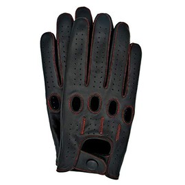 Riparo Genuine Leather Full-finger Driving Gloves (X-Small, Black/Red Thread)