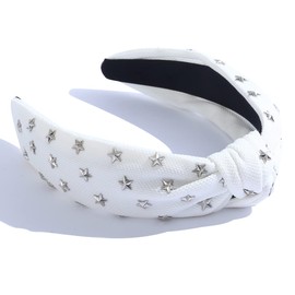 Diadema anudada para el Día de la Independencia, adornos de estrella, color blanco, diadema ancha para el pelo, accesorios para el cabello para mujeres y niñas, gran regalo