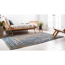 Unique Loom Braided Chindi Collection Casual Modern Blue Area Rug (4' 0 x 6' 0)