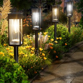 BITPOTT Solar Pathway Lights Outdoor, 8 Pack LED Warm White & Cold White Switch Garden Lights IP65 Waterproof, Auto On/Off Solar Yard Lights for Landscape Lawn Walkway Driveway Decor Patio Lighting