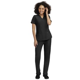 STAT MEDICAL WEAR Scrub Set for Women, Professional V-Neck Top with Comfortable Drawstring Pant with 5 Pockets - 100200, 2XL, Black