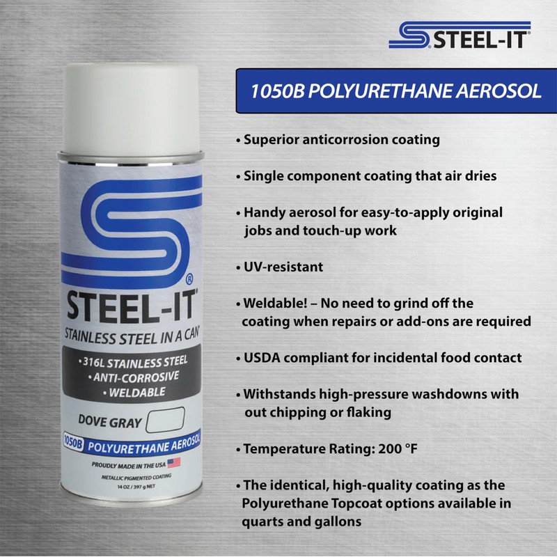 Steel-It 1050B Polyurethane Aerosol, Industrial Paint Coatings, Weldable, Easy to