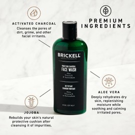 Brickell Men's Purifying Charcoal Face Wash for Men, Natural and Organic Daily Facial Cleanser, 8 Ounce, Scented