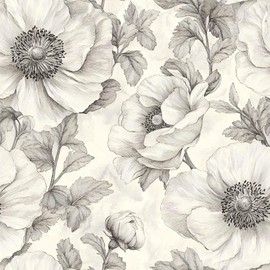 LaiTique Gray Floral Peel and Stick Wallpaper Vintage Wallpaper Self-Adhesive Vinyl Wall Paper for DIY Home Decor 17.7in x 118in