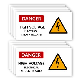 (10 Pcs) Danger – High Voltage, Electrical Shock Hazard Label, polypropylene Label, Back Self Adhesive Sticker Decal, 6”*3” White/Orange Outdoor/Indoor