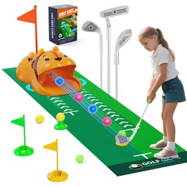 WildFun Mini Golf Set Toy for Children, 18 Pieces Indoor Outdoor Golf Case Game Set with 3 Colourful Golf Clubs, 8 Balls, Putting Mat Toy for Boys