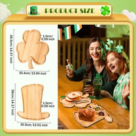 AWIZOM 2 Pcs St. Patrick's Day Serving Platters Shamrock and Leprechaun Top Hat Shaped Wooden Trays Large Bamboo Charcuterie Boards Wood Snack Cheese Dish Plates for Irish Holiday Housewarming Present