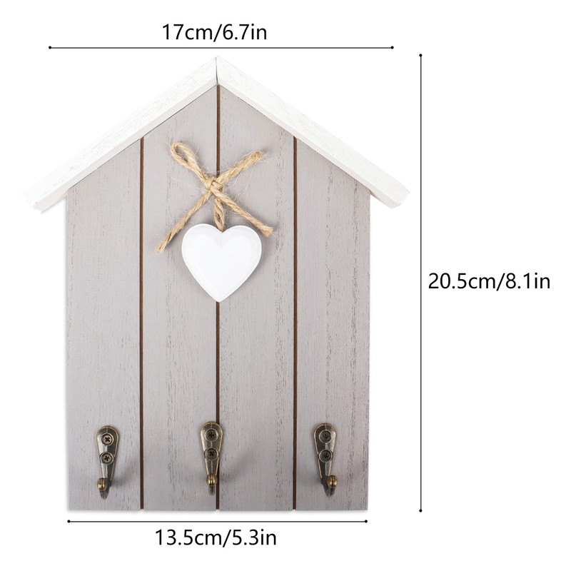 Nwvuop Wooden Key Holder with 3 Hooks, Wall Mounted Key
