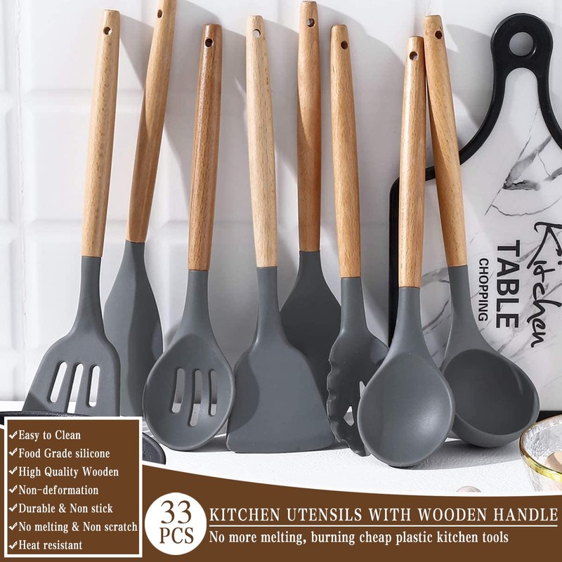 Umite Chef Kitchen Cooking Utensils Set, 33 pcs Non-stick Silicone