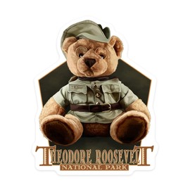 Die Cut Sticker Theodore Roosevelt NP, North Dakota, Teddy Bear, Contour Vinyl Sticker 3 to 6 inches, (Waterproof Decal for Cars, Water Bottles, Laptops, Coolers), Large