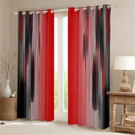 jejeloiu - Cortinas rojas y negras para recámara, sala de estar para niños, color rojo degradado, 30 %-50 % opacas (2 paneles, 38 x 54 pulgadas), cortinas geométricas desordenadas de oscurecimiento de
