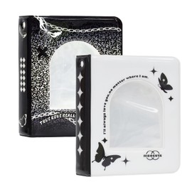 2 x 3 Inch Kpop Photo Card Holder Books Mini Photo Card Album Kpop Photo Card Holder 40 Compartments Black and White Butterfly (Black)
