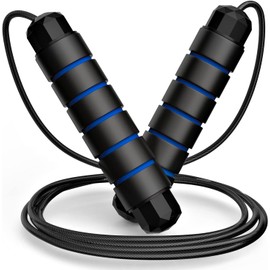 Jump Rope with Viscoelastic Foam Handles, Adjustable Cable, 80g Iron Weights, Tangle-free. (Blue)