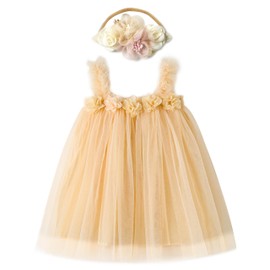 Miipat Baby Dress, Girl, Headband, Children, Tulle Dress, Baby Dress, Petals, Tutu, Cute, Wedding, Birthday, Shichi-Go-San Commemorative Photo, 31.5-47.2 inches (80-120 cm), beige