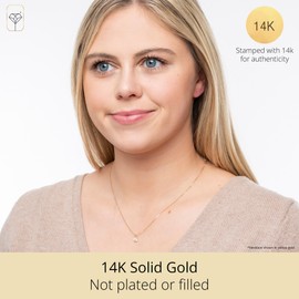 MAX + STONE 14k Yellow Gold 5mm Round Solitaire Cubic Zirconia Pendant Necklace for Women with 18 Inch Box Chain