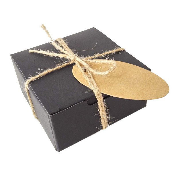Gold Fortune 50PCS Square Gift Wrapping Kraft Paper Box With Tags and with rustic twine Strings (Black Box Bronw Tags)