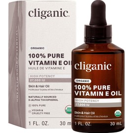 Cliganic Aceite de Vitamina E Orgánico, 30 ml - Cara y cuerpo aceite natural - Piel, cabello y uñas aceite hidratante - 30.000 UI - Antienvejecimiento