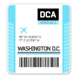 Squiddy Washington DC Ronald Reagan Airport Code DCA Luggage Tag Style - Vinyl Sticker Decal for Phone, Laptop, Water Bottle (3" high)