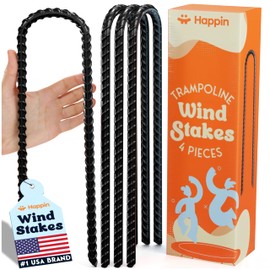 Happin® Ultra Strong Trampoline Stakes Anchors High Wind, Ground Anchors Heavy Duty, Trampoline Tie Down Anchor Kit, Ground Stakes Galvanized Steel, Trampoline Accessories, U Shaped (4 Pack, Black)