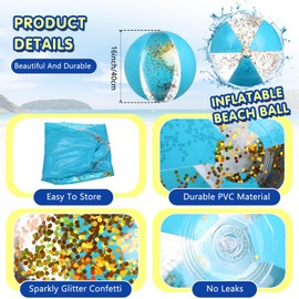 Syhood 2 Pcs Glitter Beach Ball 16 Inch Inflatable Beach Balls Gold Confetti Pool Balls for Swimming Pool for Adults Summer Birthday Party Favors (Blue)