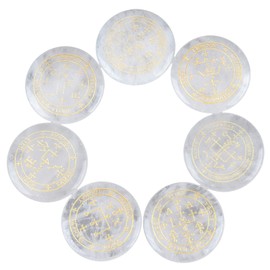 rockcloud Healing Crystal 7pcs Engraved Magic Circle Spiritual Powers Round Palm Stones Reiki Balancing,Rock Quartz