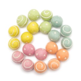 Glaciart One Felt Wool Balls, Felt Pom Poms with Swirls & Dots (20 Pieces) 2.5 Centimeters - 1 Inch, Handmade Felted Pastel Colors - Bulk Small Puff for Felting and Garland