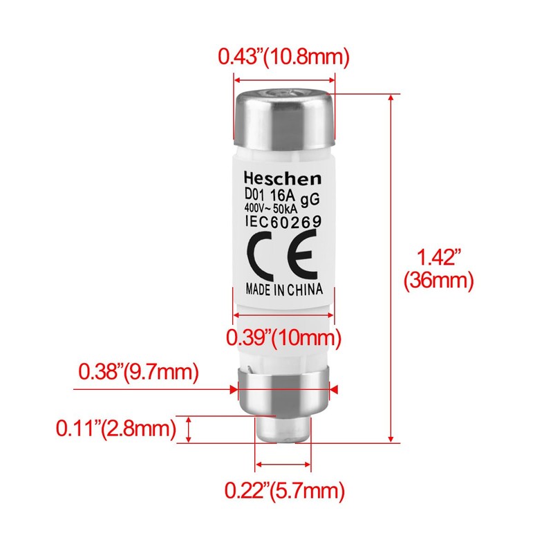 Heschen Ceramic Neozed Fuse Links, D0-Type Fuse Link, D01, 16A
