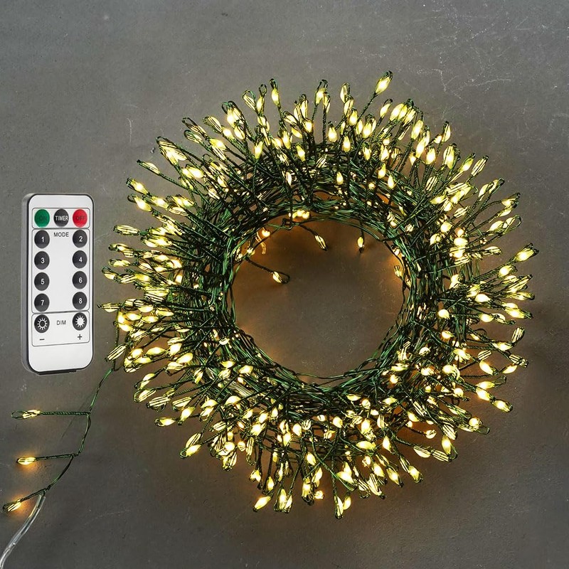 WEGRASY Firecracker Fairy Lights Plug in,33ft 300LEDs Green Wire Cluster