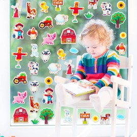 Whaline 40Pcs Farm Animals Thick Gel Clings Window Cling Decals Stickers for Kids Reusable Animal Window Gel Clings Decals for Toddlers Home Classroom Decor Farm Animals Party Supplies