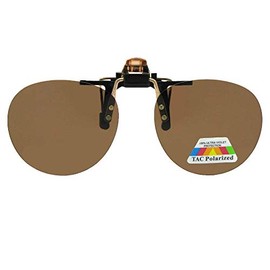 Round Polarized Flip up Clip on Sunglasses (Black/Gold Frame-Brownish Amber Lens, 54mm x 49mm)